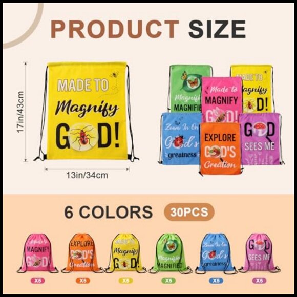 Polyester Drawstring Backpack Bags Set of 30 for Events Travel Gym Religious